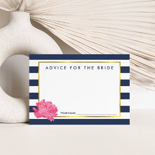 Advice for the Bride   Navy Stripe & Pink Peony Card