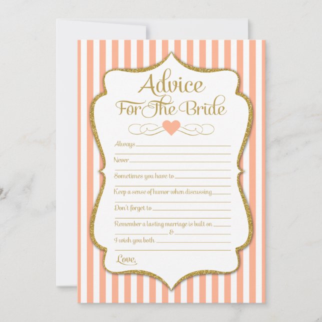 Advice For The Bride Peach Gold Bridal Shower Invitation (Front)