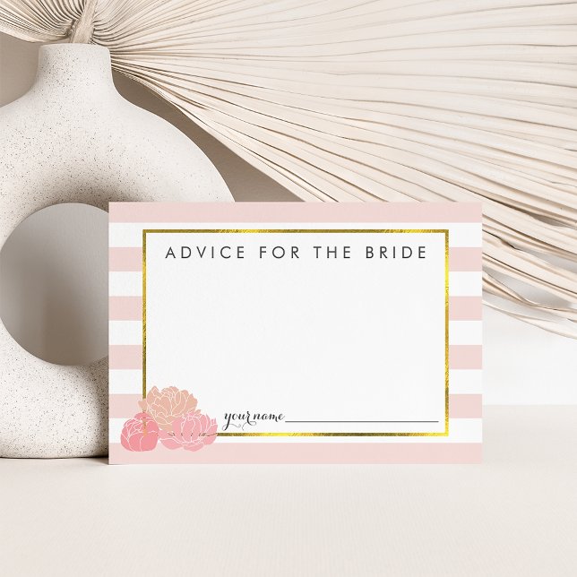Advice for the Bride | Pink Stripe & Blush Peony Card (Creator Uploaded)