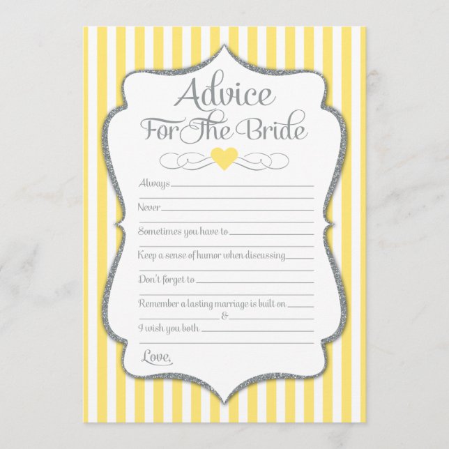 Advice For The Bride Yellow Grey Bridal Shower Card (Front)