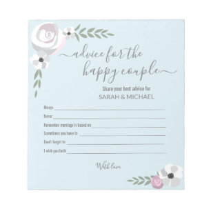 Advice for the happy couple flower bridal shower notepad