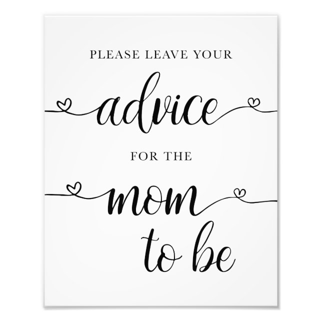 Advice for the Mum to Be Baby Shower Sign Card (Front)