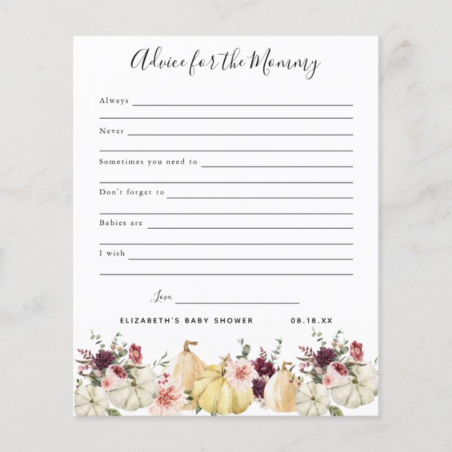 Advice for the Mummy | Baby Shower Game (Front)