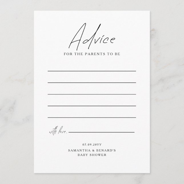 Advice for the Parents To Be Script Baby Shower Card (Front)