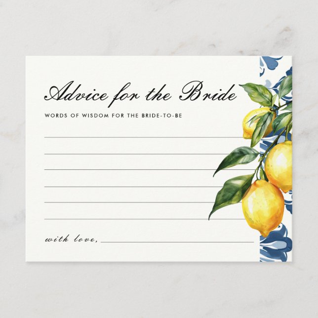 Advice Lemon Positano Bridal Shower Enclosure Card (Front)