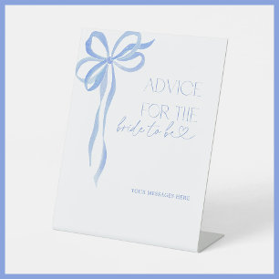 Advice To The Bride Blue Bow Bridal Shower Game Pedestal Sign