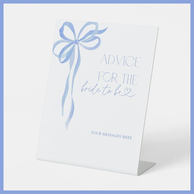 Advice To The Bride Blue Bow Bridal Shower Game Pedestal Sign (Creator Uploaded)
