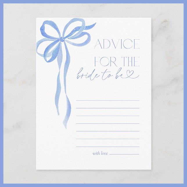 Advice To The Bride Blue Bow Bridal Shower Game  Postcard (Creator Uploaded)
