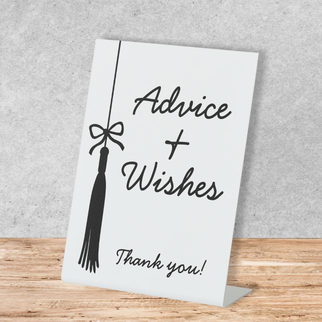 Advice & Wishes Coquette Bow Black & White Pedestal Sign (Advice & Wishes Coquette Bow Black Grad Tassel Pedestal Sign)