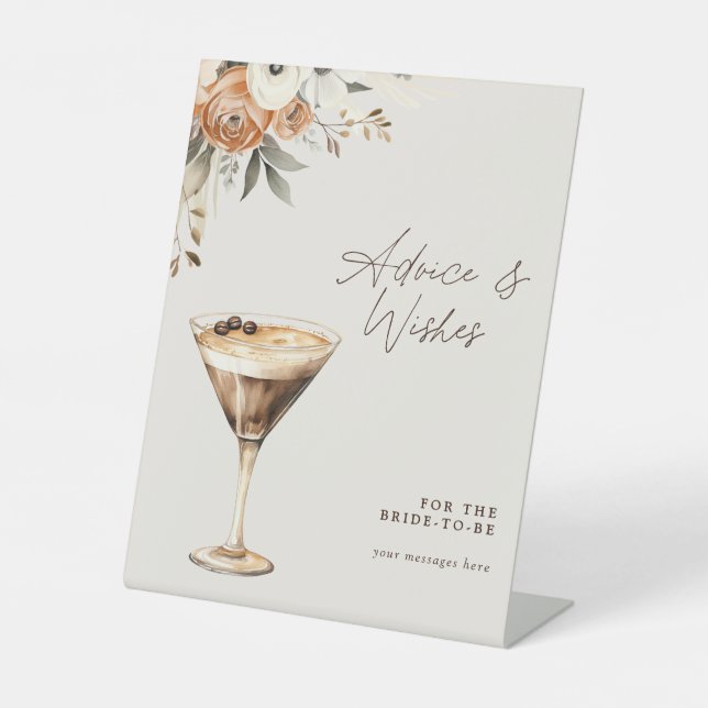 Advice & Wishes Espresso Martini Bridal Shower Pedestal Sign (Front)