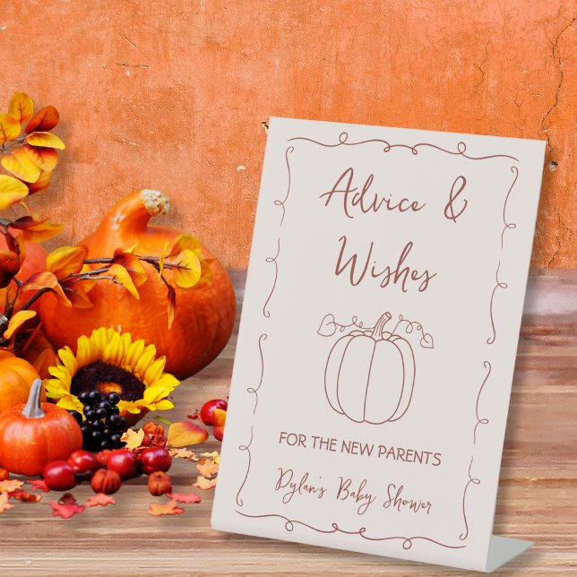 Advice & Wishes Fall Autumn Pumpkin Baby Shower  Pedestal Sign (Advice & Wishes Fall Autumn Pumpkin Baby Shower Pedestal Sign)