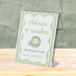 Advice & Wishes Matcha Green Tea Baby Shower Pedestal Sign
