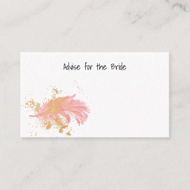 Advise for the Bride Gold and Pink Feather Advice Card (Front)