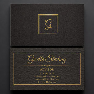 Advisor Monogrammed Gold Black Professional Business Card