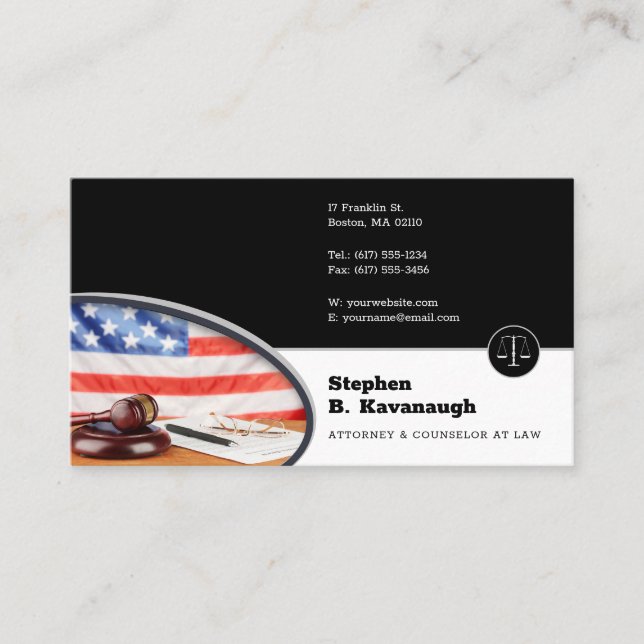 Advocate Law Office | Attorney Black White Business Card (Front)