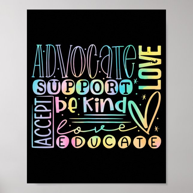 Advocate Love Support Accept Be Kind Autism Awaren Poster (Front)