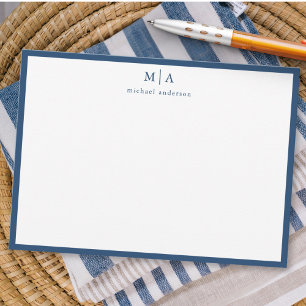 Aegean Blue Classic Border Monogram Correspondence Card