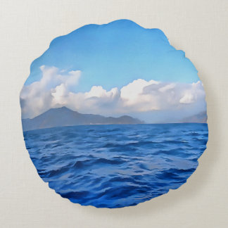 Aegean Blue Marmaris Turquoise Coast Painting Round Cushion