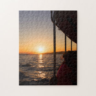 Aegean lifestyle on boat at sunset in summer jigsaw puzzle