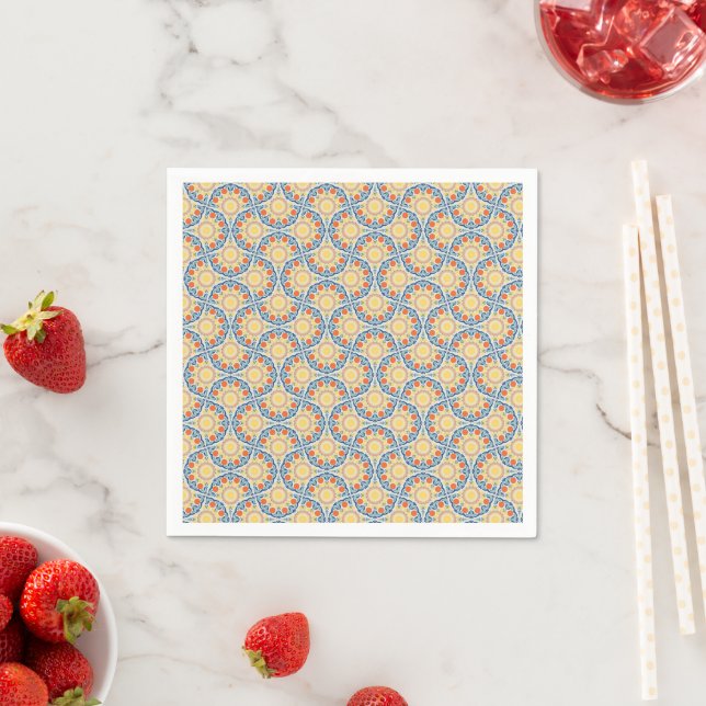 Aegean Summer Oranges And Lemons Art Deco Fans Napkin (Insitu)