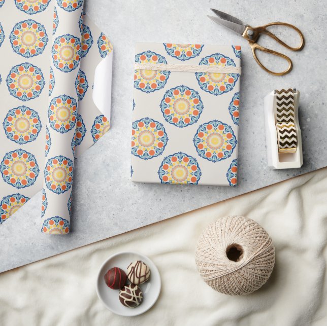 Aegean Summer Oranges And Lemons Polka Dots Wrapping Paper (Crafts)