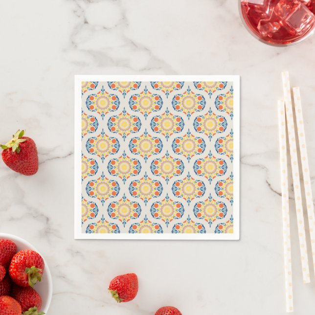 Aegean Summer Oranges & Lemons Ogee Papercraft Napkin (Insitu)