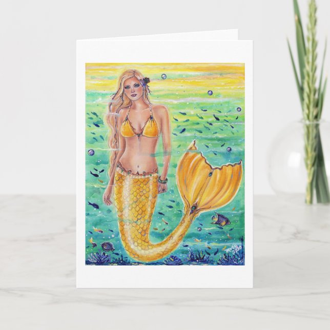 Aelia Yellow mermaid art By Renee L. Lavoie Card (Front)