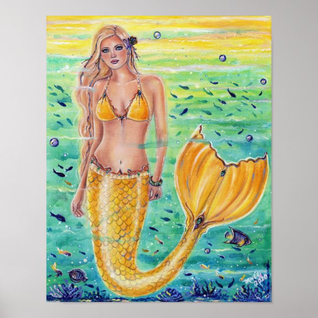 Aelia Yellow mermaid art By Renee L. Lavoie Poster (Front)