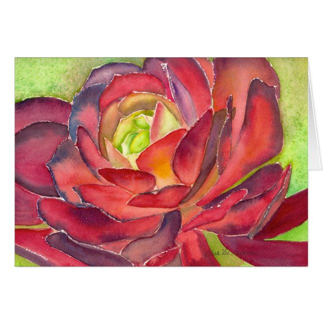 Aeonium watercolor card by Debra Lee Baldwin (Front Horizontal)