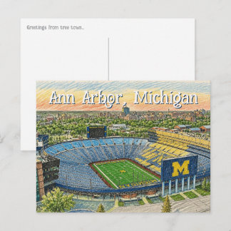 Aerial Ann Arbor, Michigan Hand Drawn Style Postcard