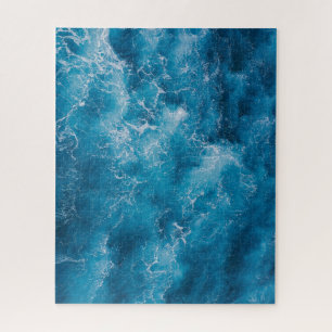Aerial Blue Ocean Waves Crashing Jigsaw Puzzle