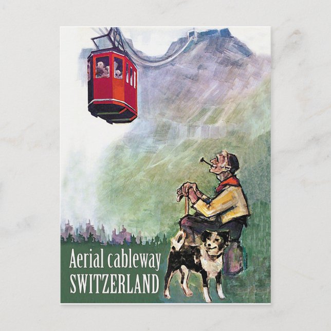 Aerial Cableway, Switzerland, vintage travel Postcard (Front)