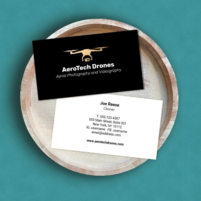 Aerial Drone Photography Services Gold and Black  Business Card (Creator Uploaded)