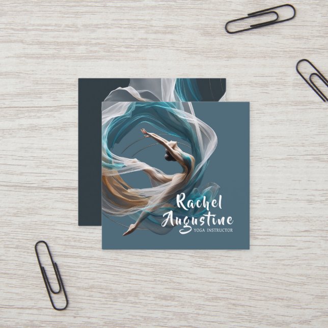 Aerial flying Air Yoga Instructor Pilates Fitness Square Business Card (Front/Back In Situ)