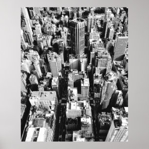AERIAL GRAYSCALE PHOTOGRAPHY OF BUILDINGS POSTER