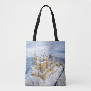 Aerial Hohenzollern Castle: snowy Germany. Tote Bag