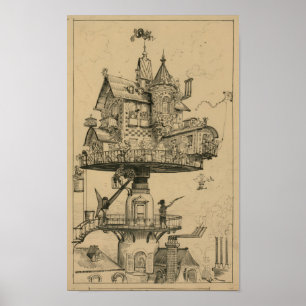 Aerial house by Albert Robida (1883) Poster