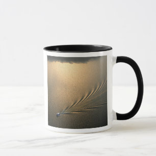 aerial image of boat in Lake Gatun Panama Mug