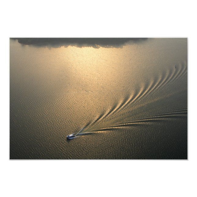 aerial image of boat in Lake Gatun Panama Photo Print (Front)