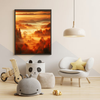 "Aerial Jungle Landscape Red Trees and Cloud Sea Poster