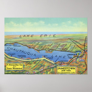 Aerial Map of Lake and Surrounding Towns Poster