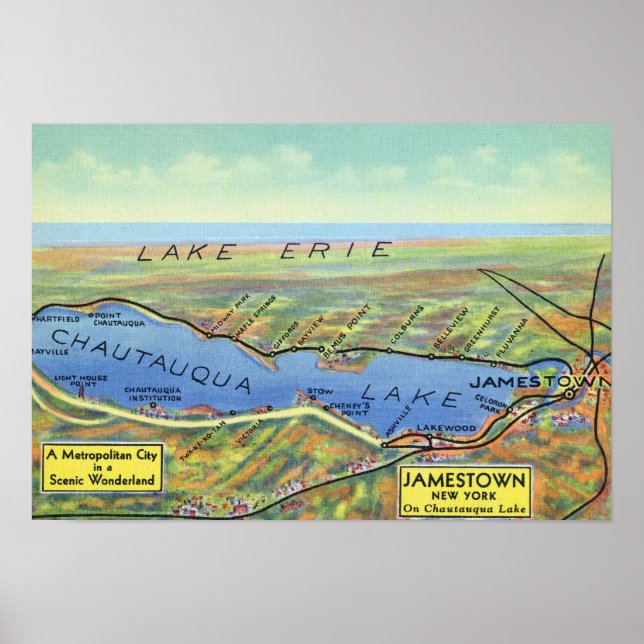 Aerial Map of Lake and Surrounding Towns Poster (Front)