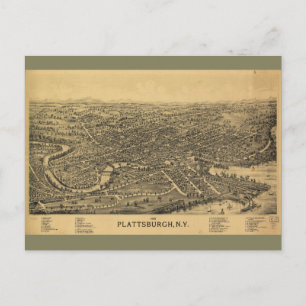 Aerial Map of Plattsburgh New York (1899) Postcard