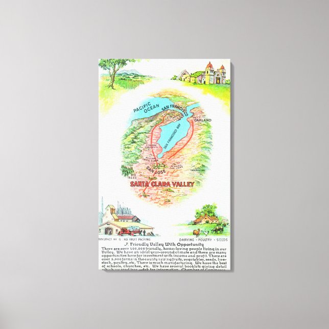 Aerial Map of Santa Clara County with Sites Canvas Print (Front)