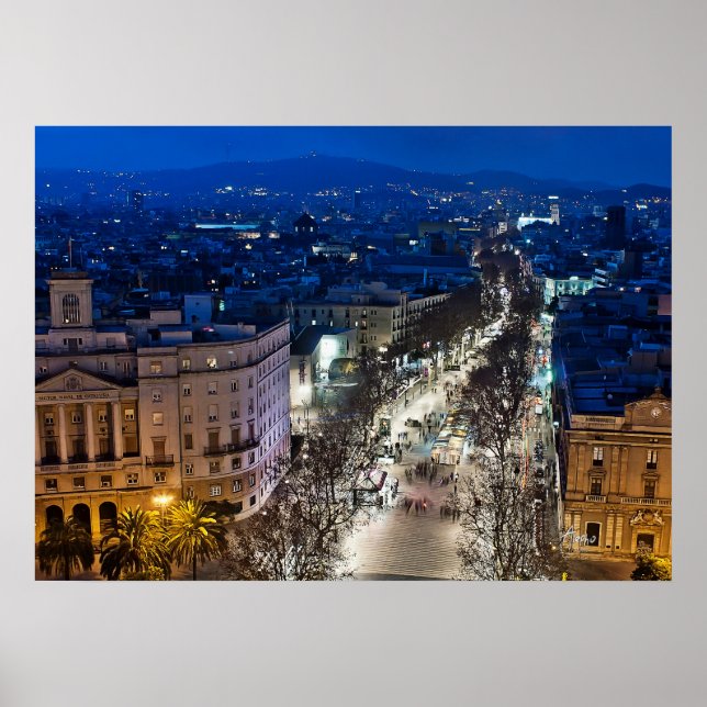 Aerial night view of La Rambla Poster (Front)