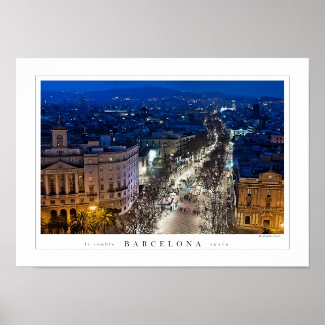 Aerial night view of La Rambla (poster) Poster (Front)
