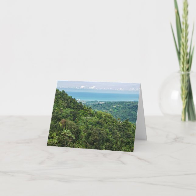 Aerial of coastal puerto rico at el yunque thank you card (Front)