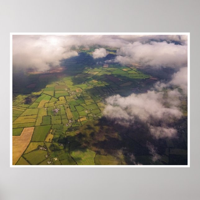 Aerial Patchwork, Irish Farmland and Clouds Photo Poster (Front)