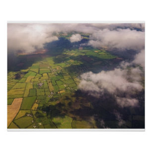 Aerial Patchwork of Irish Farmland and Clouds Poster