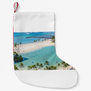 Aerial photo people in beach at daytime small christmas stocking